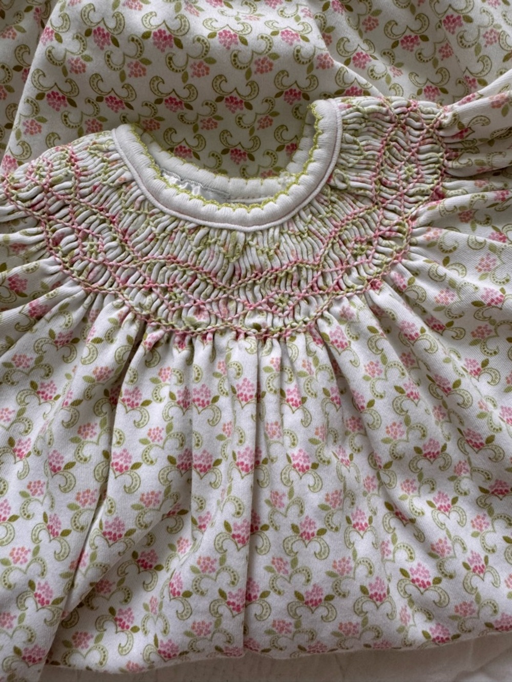 Magnolia Baby Smocked Baby Gown with Pink & Green Floral Print